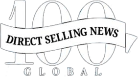 white banner with the number 100 showing direct selling news global logo