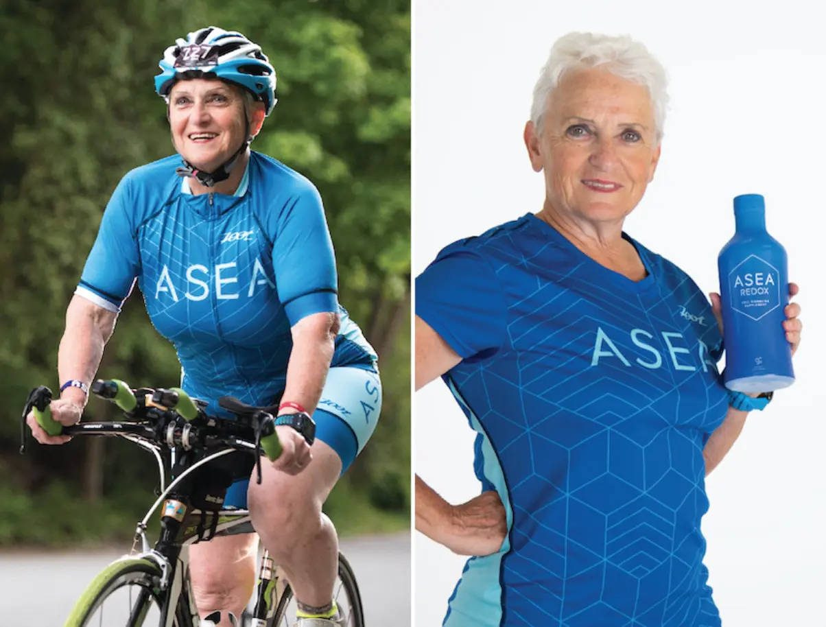 Asea Healing Tao Australia. Dexter Yeats riding a bicycle in a blue racing suit which is sponsored by Asea