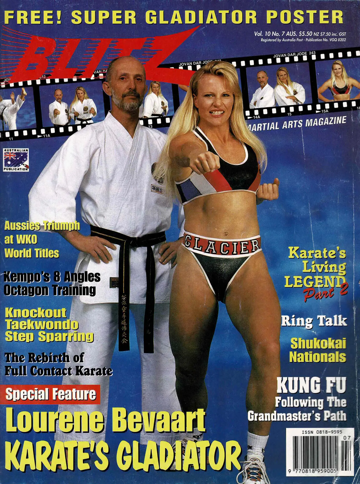 Asea Healing Tao Australia. Lourene Bevaart wearing fighting equipment standing next to a man wearing a Karate uniform with a black belt